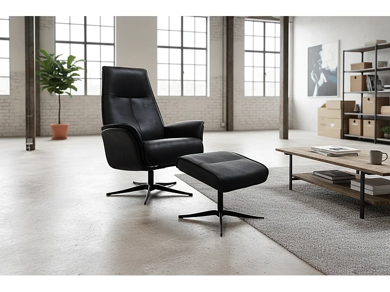 Relaxsessel - Schwarz Lederfaserstoff - JOSIANE