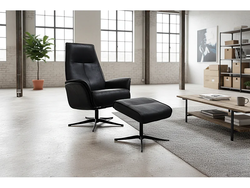 Relaxfauteuil - Zwart Stof van ledervezel - JOSIANE