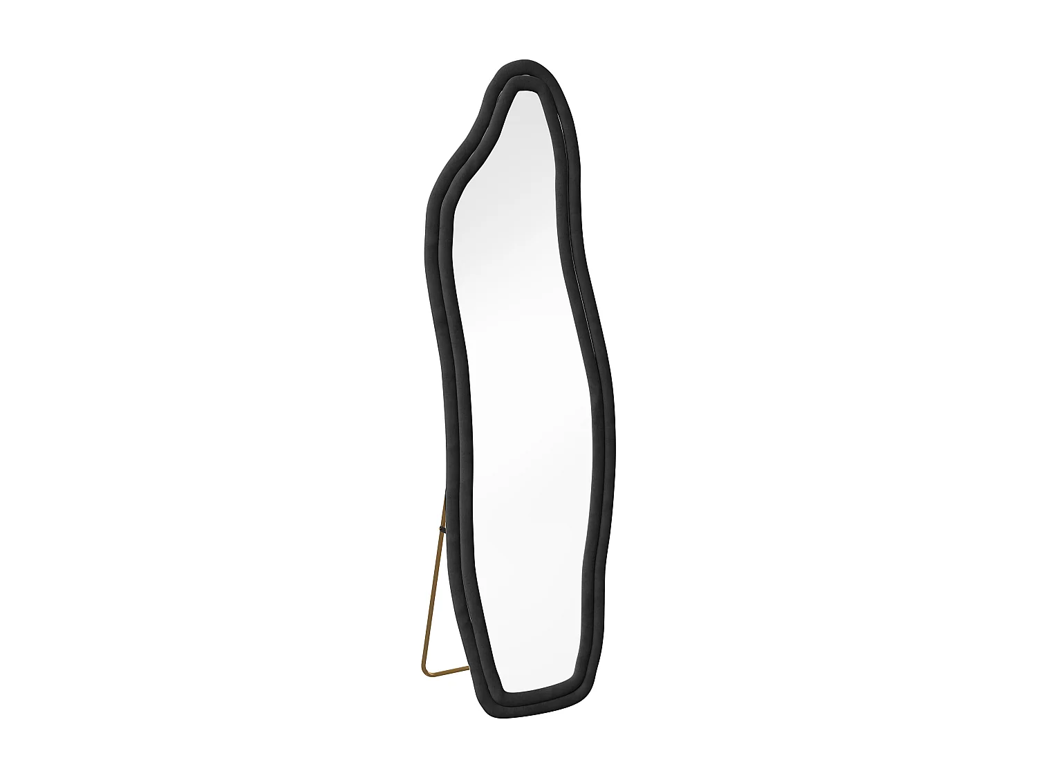 Miroir sur pied 140 x 45 cm - à bords ondulés irréguliers - avec support et cadre en bois recouvert de flanelle -noir