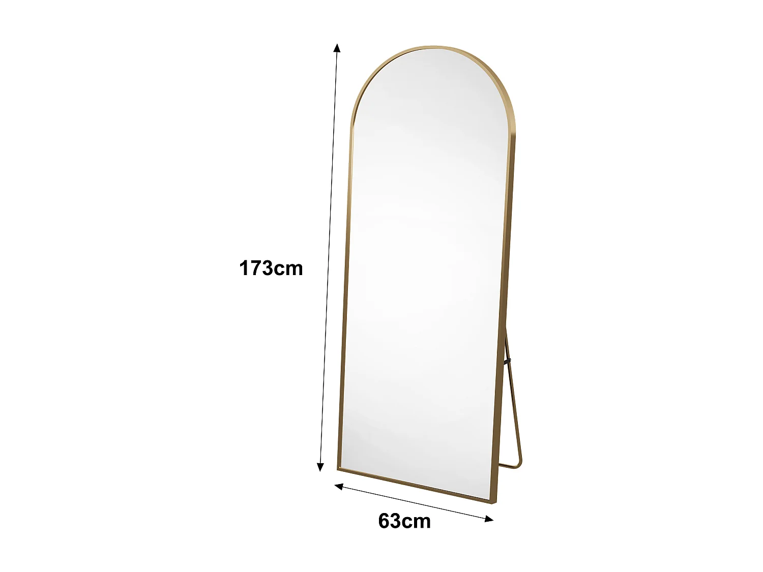 Miroir sur pied incurvé 173 x 63 cm - cadre en alliage d'aluminium - verre trempé - grand format - or