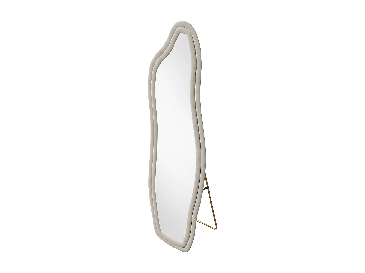 Miroir sur pied 160 x 50 cm - à bords ondulés irréguliers - avec support et cadre en bois recouvert de flanelle -blanc