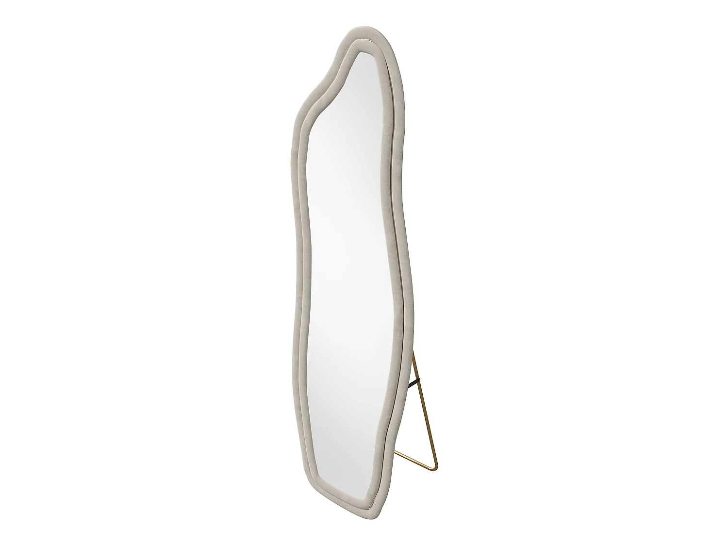 Miroir sur pied 160 x 50 cm - à bords ondulés irréguliers - avec support et cadre en bois recouvert de flanelle -blanc