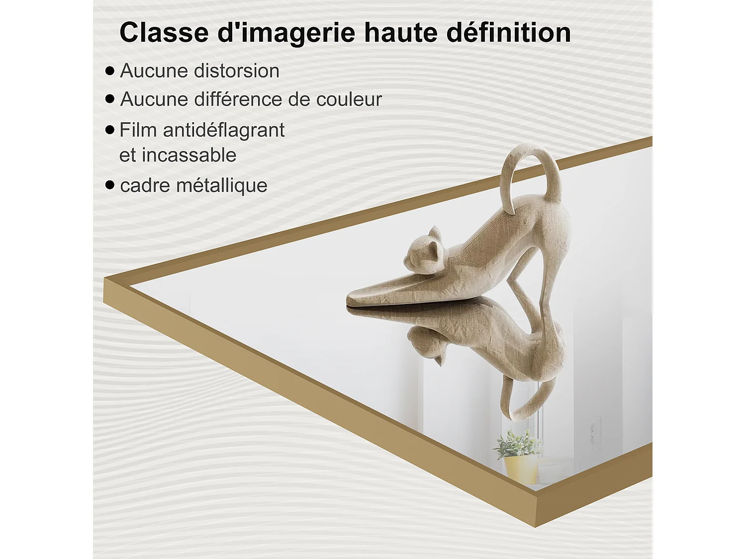 Miroir sur pied 177 x 77 cm - miroir autoportant, à accrocher ou à poser contre un mur - grand miroir sur pied - or