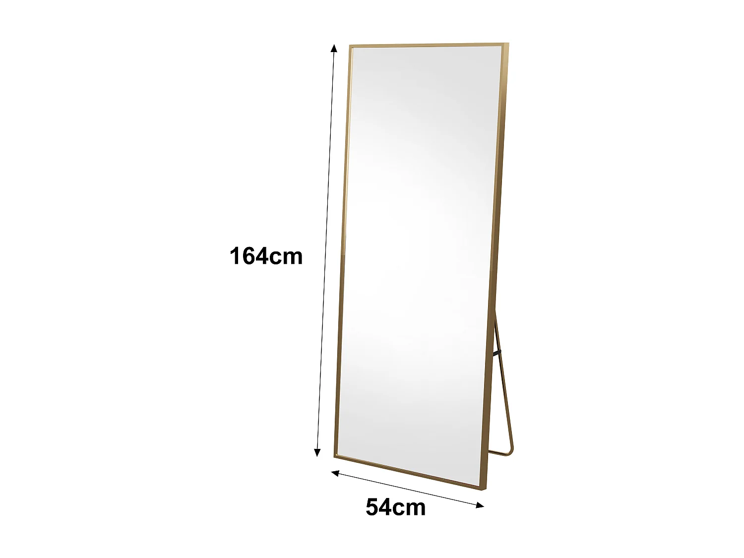 Miroir sur pied 164 x 54 cm - miroir autoportant, à accrocher ou à poser contre un mur - grand miroir sur pied - or