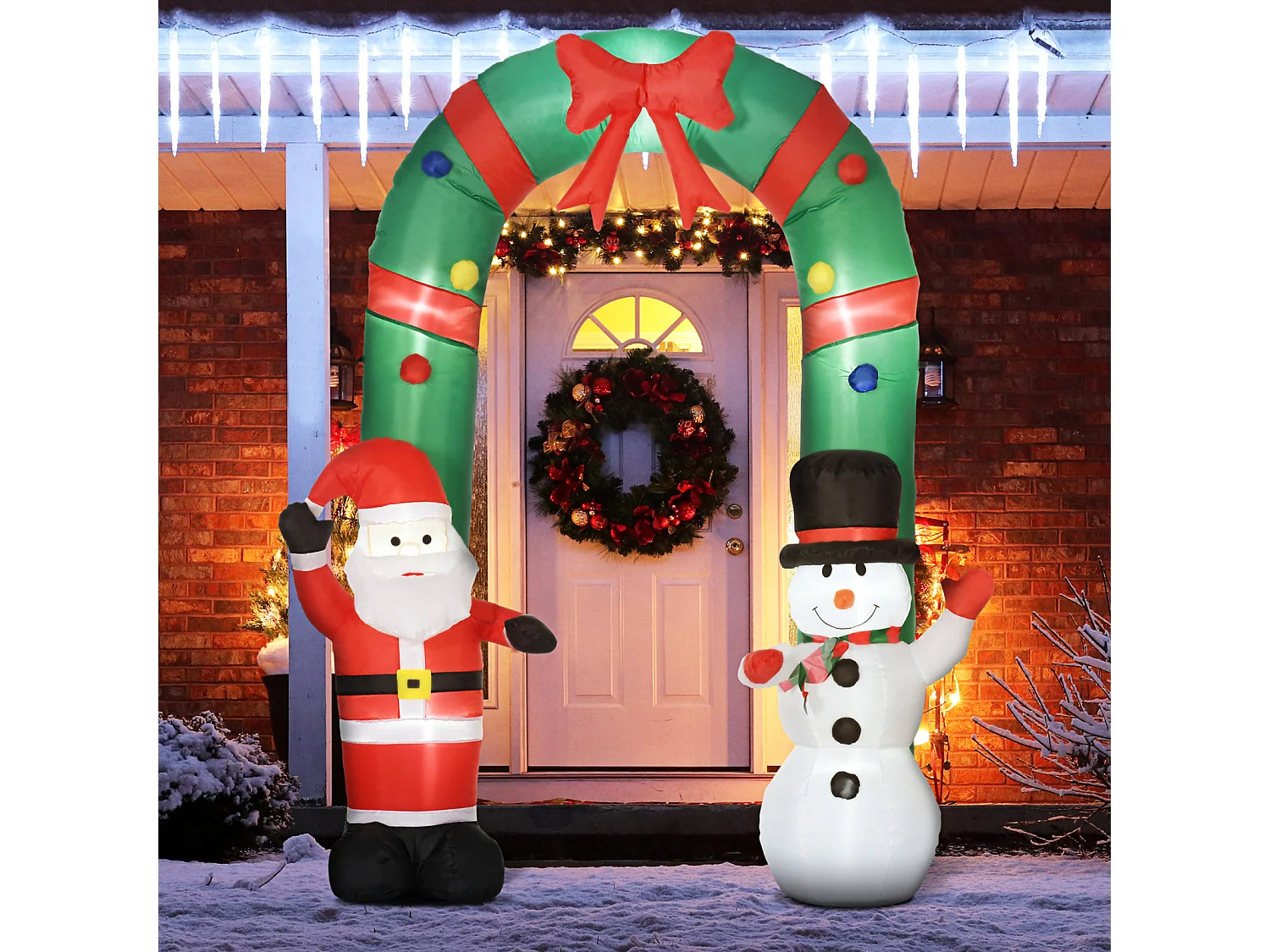 Arche gonflable avec Père Noël et bonhomme de neige - éclairage LED - souffleur intégré - 198 x 80 x 245 cm