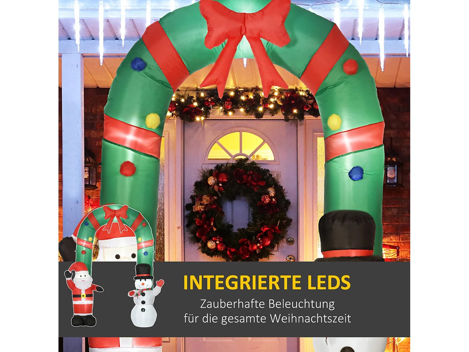 Arche gonflable avec Père Noël et bonhomme de neige - éclairage LED - souffleur intégré - 198 x 80 x 245 cm