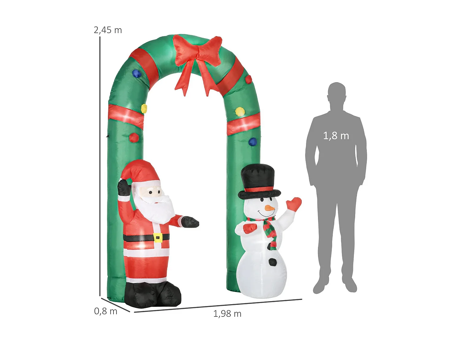 Arche gonflable avec Père Noël et bonhomme de neige - éclairage LED - souffleur intégré - 198 x 80 x 245 cm
