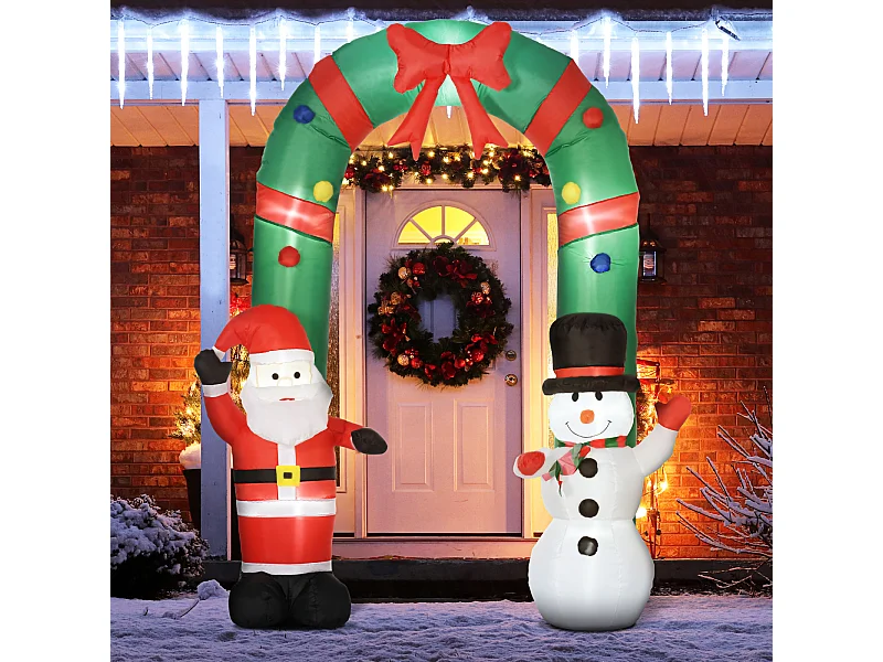 Arche gonflable avec Père Noël et bonhomme de neige - éclairage LED - souffleur intégré - 198 x 80 x 245 cm