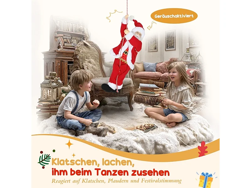 Père Noël chantant et grimpant de 60 cm - avec cordelette cadeau et fonction sonore - Intérieur