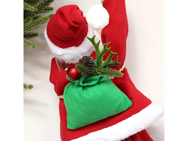 Père Noël chantant et grimpant de 60 cm - avec cordelette cadeau et fonction sonore - Intérieur