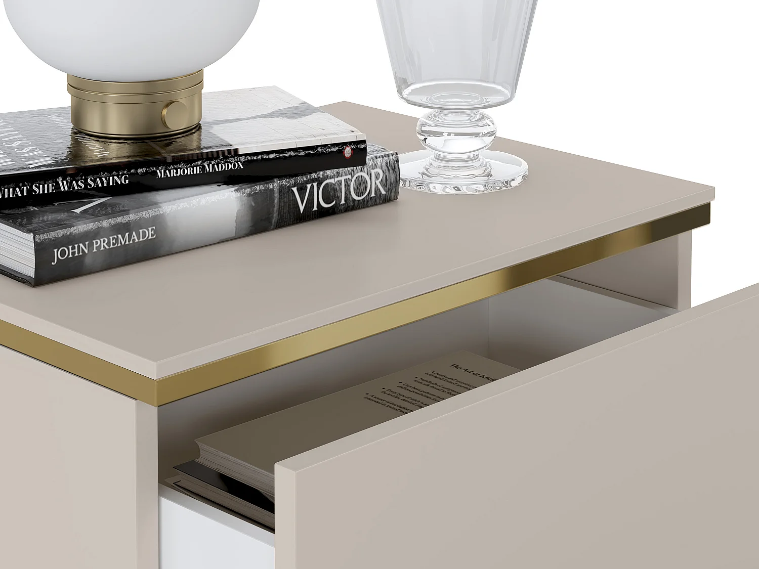 Lot de 2 tables de chevet avec 2 tiroirs – Beige et doré - VUKIA