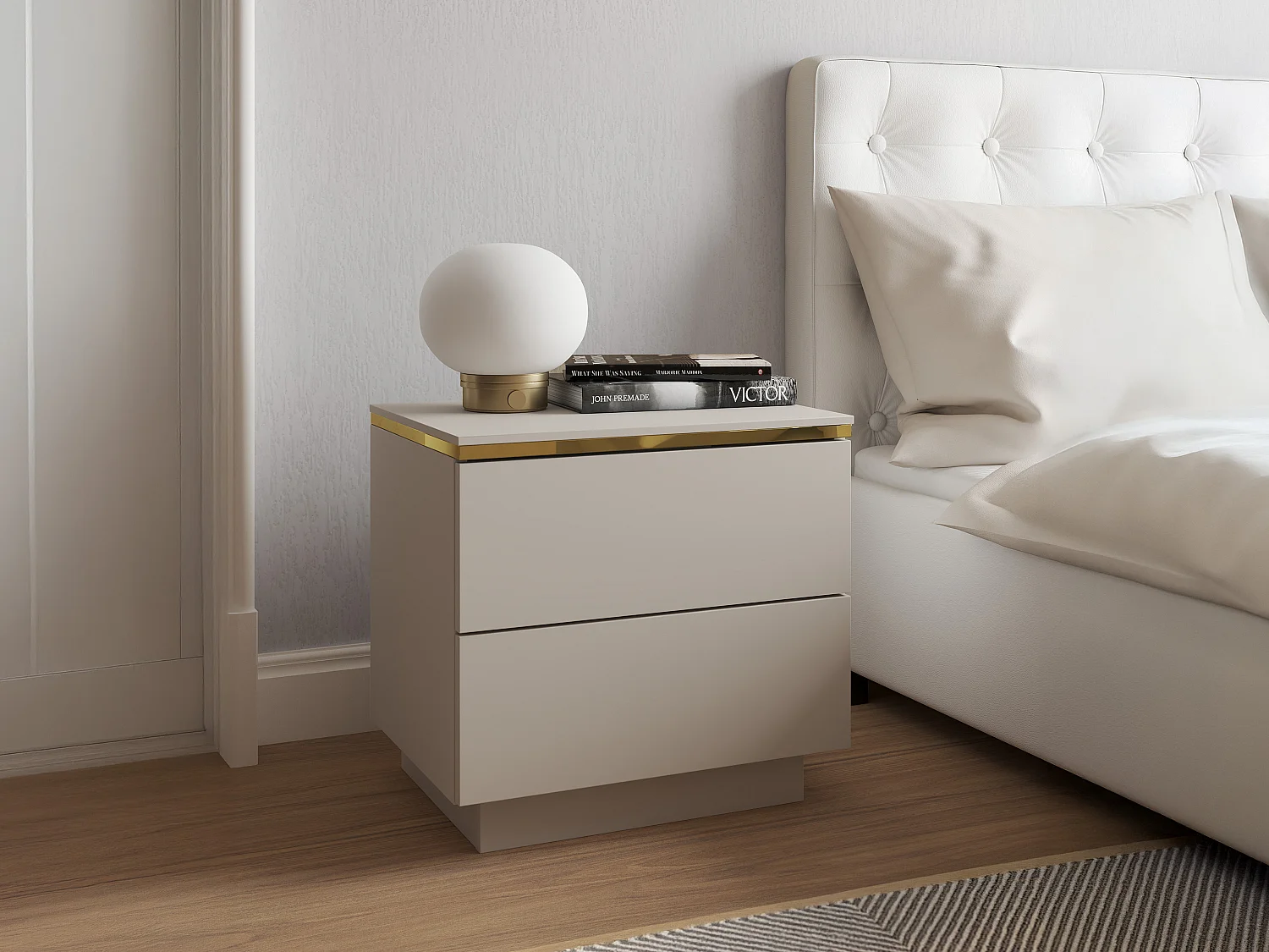 Lot de 2 tables de chevet avec 2 tiroirs – Beige et doré - VUKIA