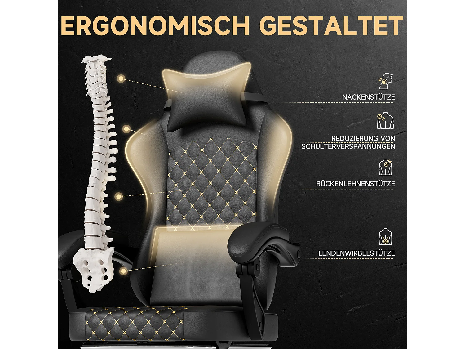 Chaise de jeu avec repose-pieds - siège réglable en hauteur - chaise de bureau - noir