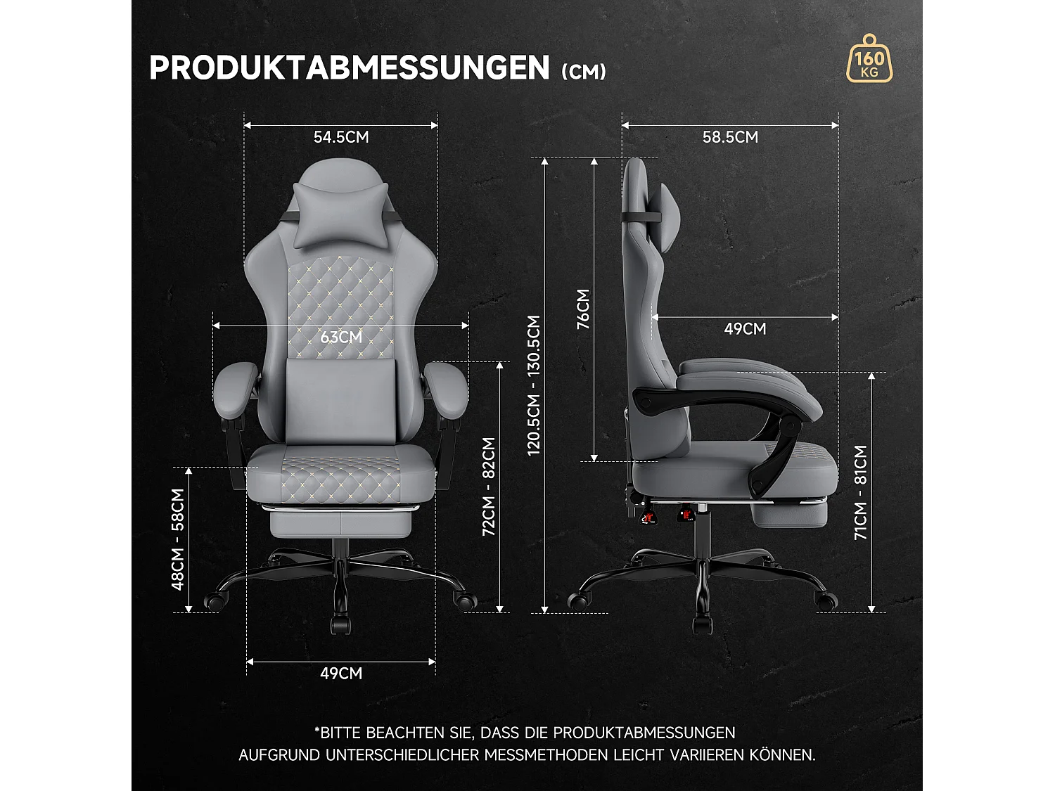 Chaise de jeu avec repose-pieds - siège réglable en hauteur - chaise de bureau - gris