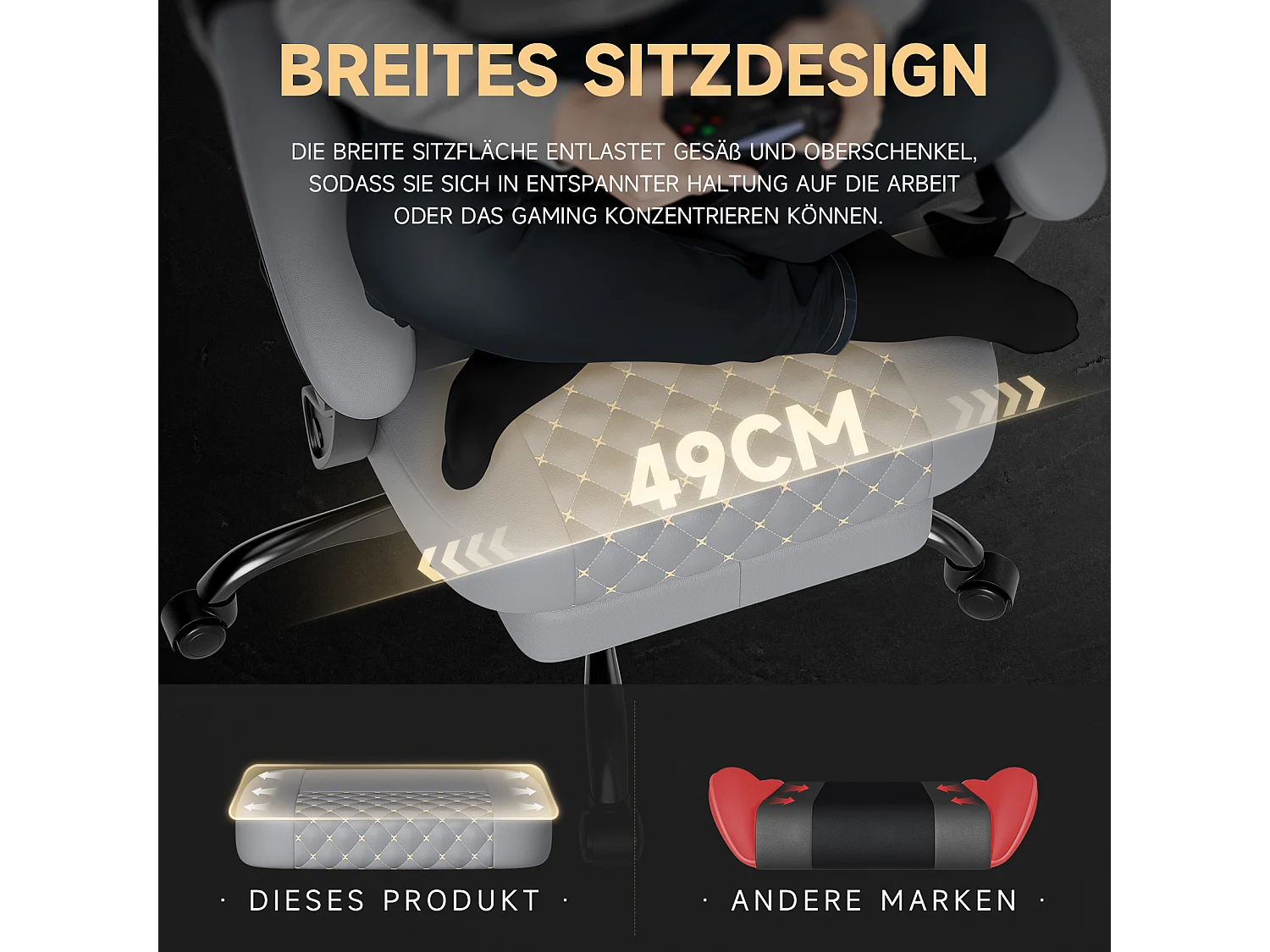 Gamingstoel met voetensteun - in hoogte verstelbare zitting - bureaustoel - grijs