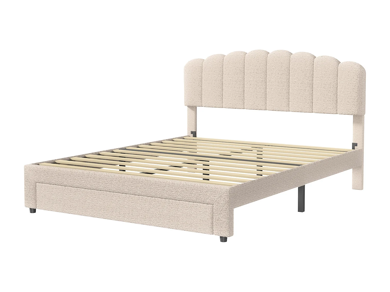 Lit double 160x200cm - lit avec tiroir et port USB - tête de lit réglable en hauteur - velours Teddy - beige