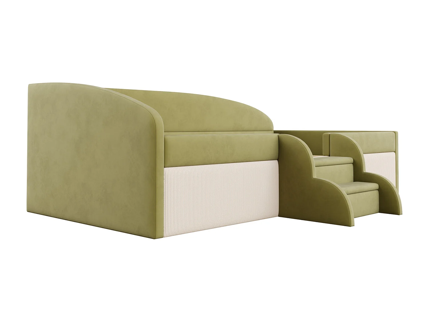 Canapé-lit rembourré - 90×190 cm - avec marches et cloisons - velours -  vert foncé + crème