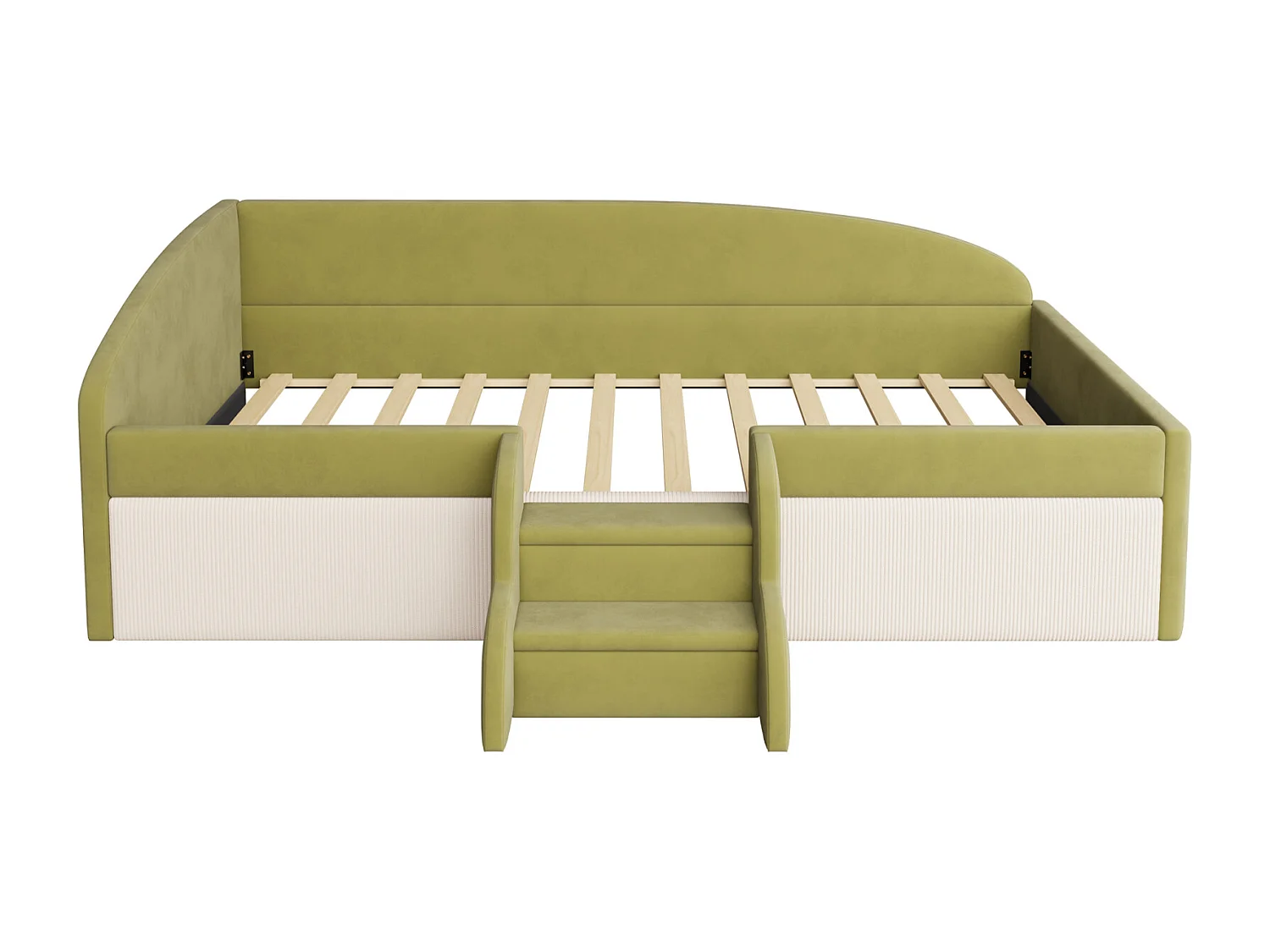 Canapé-lit rembourré - 90×190 cm - avec marches et cloisons - velours -  vert foncé + crème