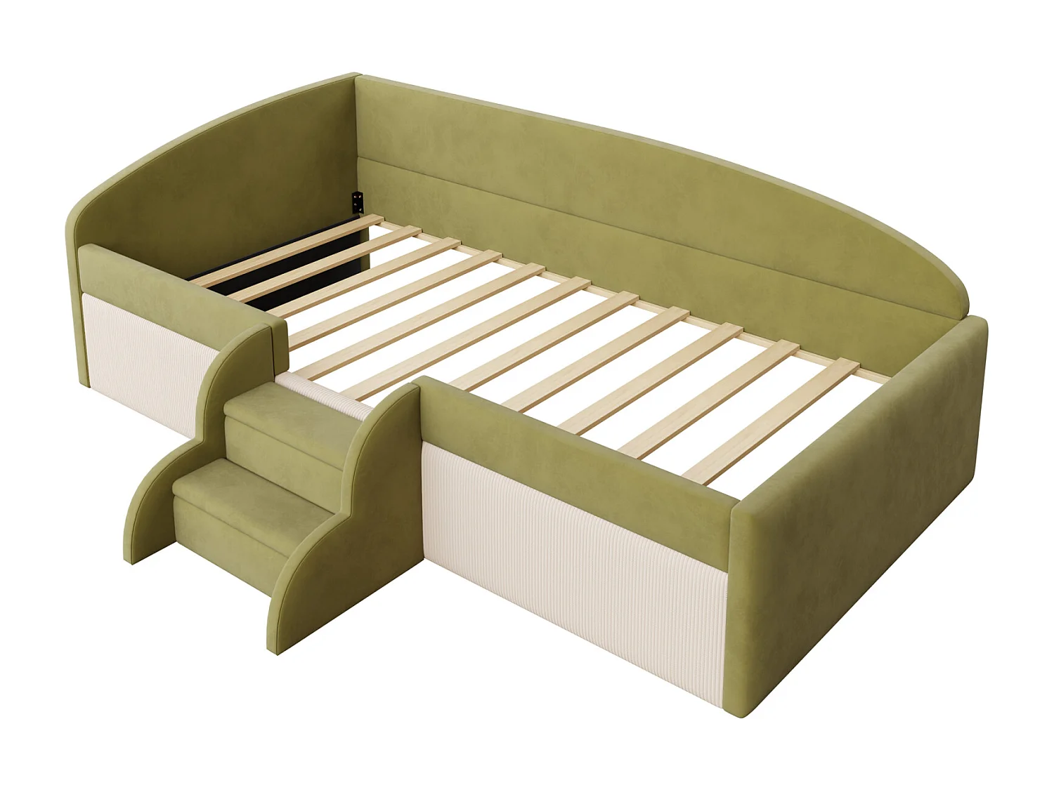 Canapé-lit rembourré - 90×190 cm - avec marches et cloisons - velours -  vert foncé + crème