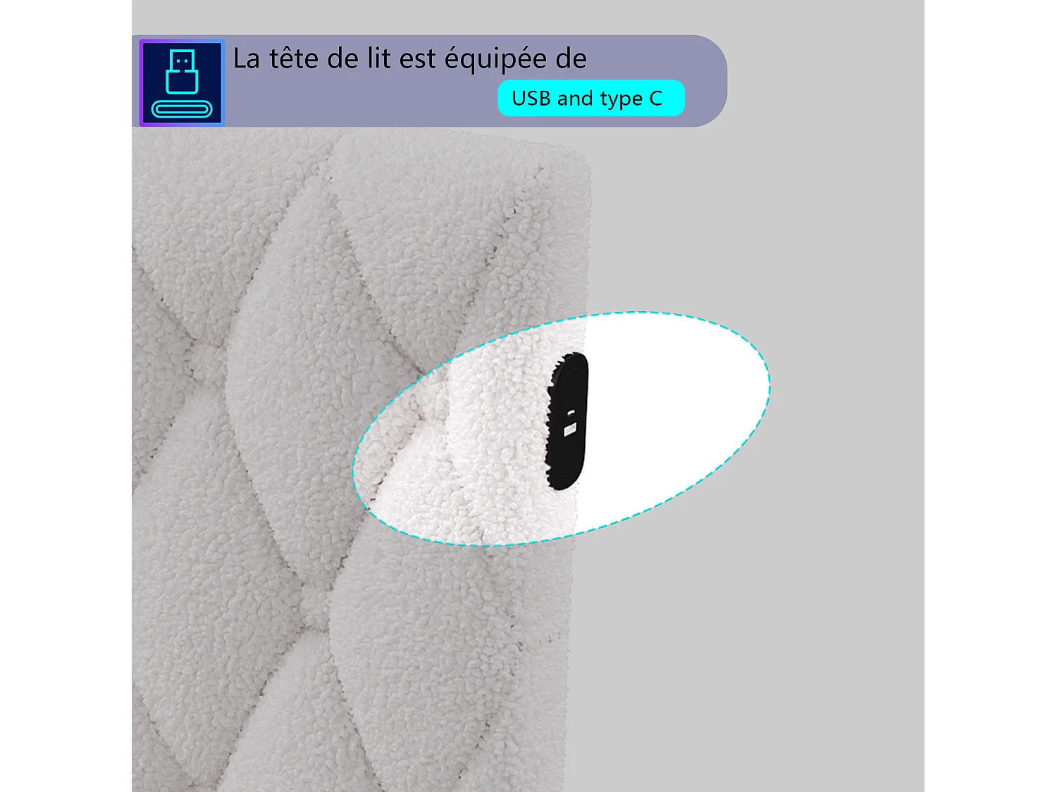 Sofá-cama capitonada 140x200cm com faixa LED e função de carregamento - cama com cabeça de cama e cabeçalho de latas - branco