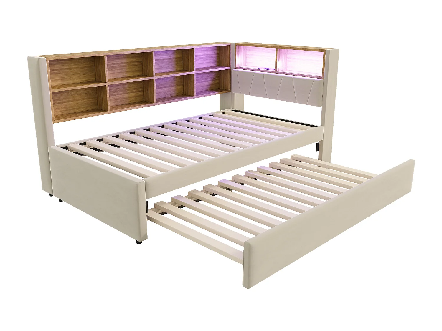 Canapé-lit 90*200CM - avec ports USB,LED et de nombreux compartiments de rangement - lit gigogne 90*190CM - flanelle - gris foncé