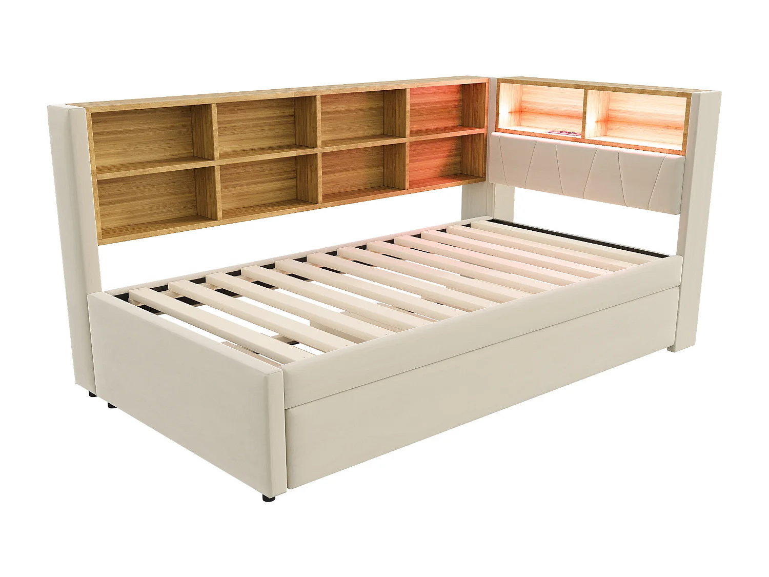 Canapé-lit 90*200CM - avec ports USB,LED et de nombreux compartiments de rangement - lit gigogne 90*190CM - flanelle - gris foncé