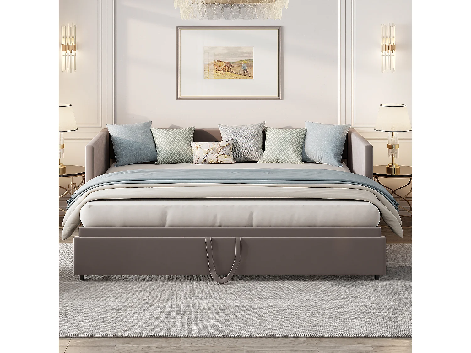 Canapé-lit 90/180x200 cm - canapé 2 places avec fonction couchage - lit gigogne - velours -gris