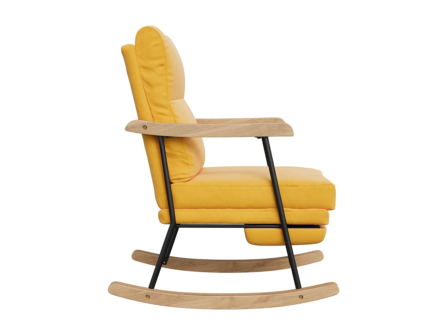Fauteuil à bascule - ergonomique avec repose-pieds extensible -inclinable - en tissu mélange coton-lin - jaune