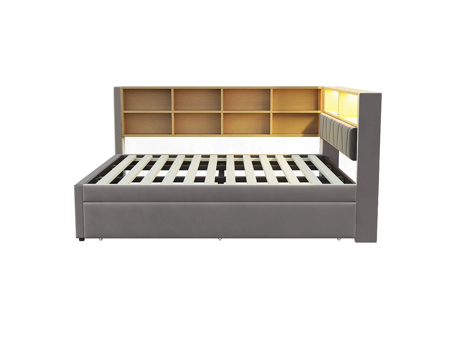 lit gigogne 140*200CM - avec ports USB, LED et de nombreux compartiments de rangement - Canapé-lit 140*200CM - flanelle - Gris Foncé