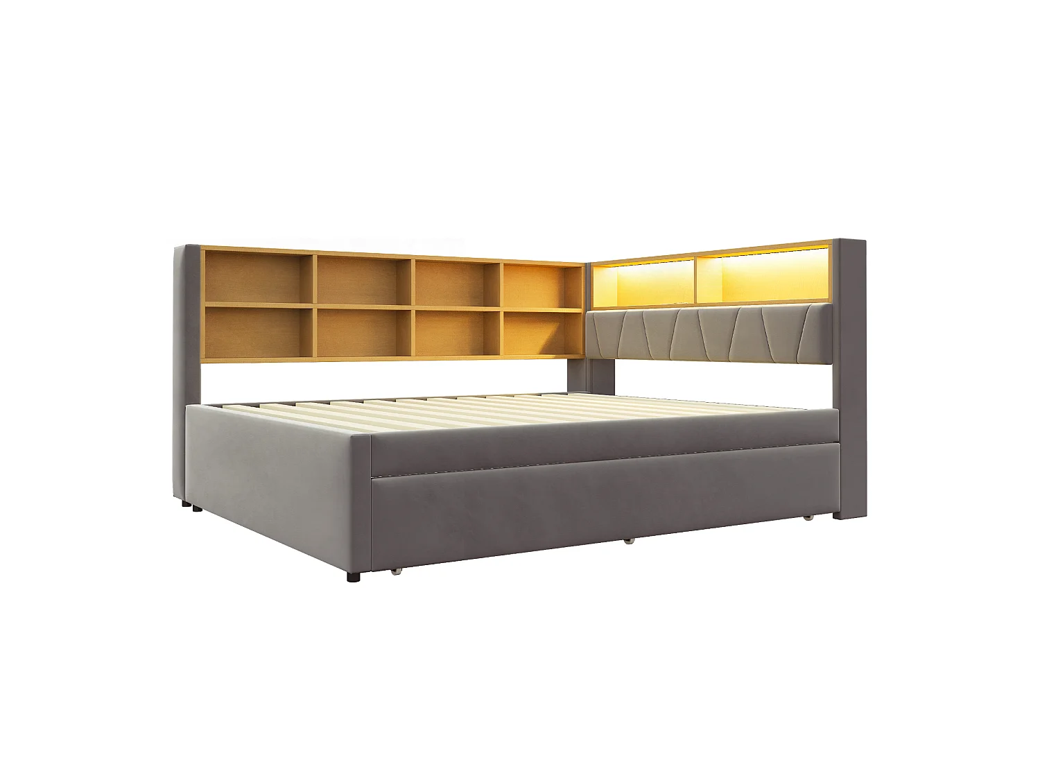 lit gigogne 140*200CM - avec ports USB, LED et de nombreux compartiments de rangement - Canapé-lit 140*200CM - flanelle - Gris Foncé