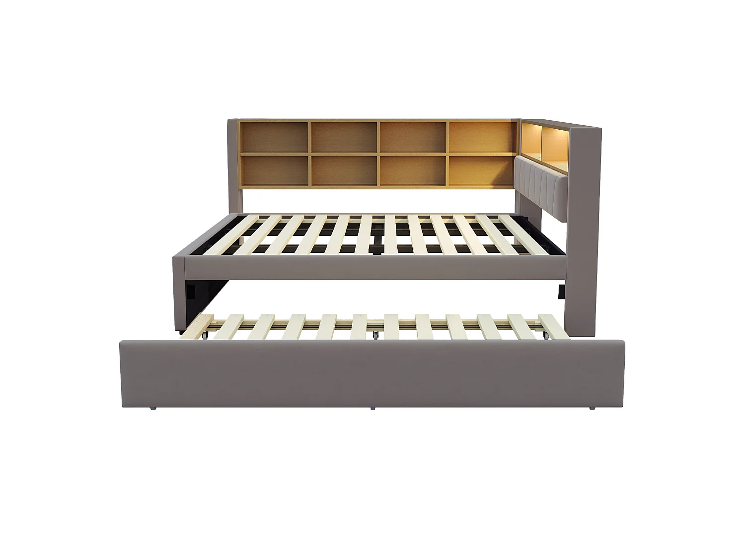 lit gigogne 140*200CM - avec ports USB, LED et de nombreux compartiments de rangement - Canapé-lit 140*200CM - flanelle - Gris Foncé