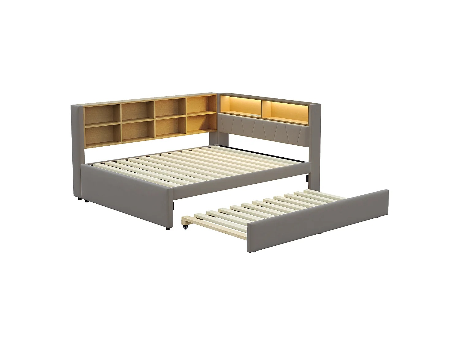 lit gigogne 140*200CM - avec ports USB, LED et de nombreux compartiments de rangement - Canapé-lit 140*200CM - flanelle - Gris Foncé