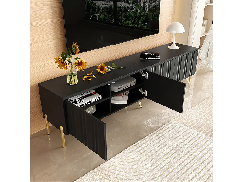 Meuble TV - 190 cm (L) x 38 cm (l) x 48 cm (H) - pieds de table dorés - noir