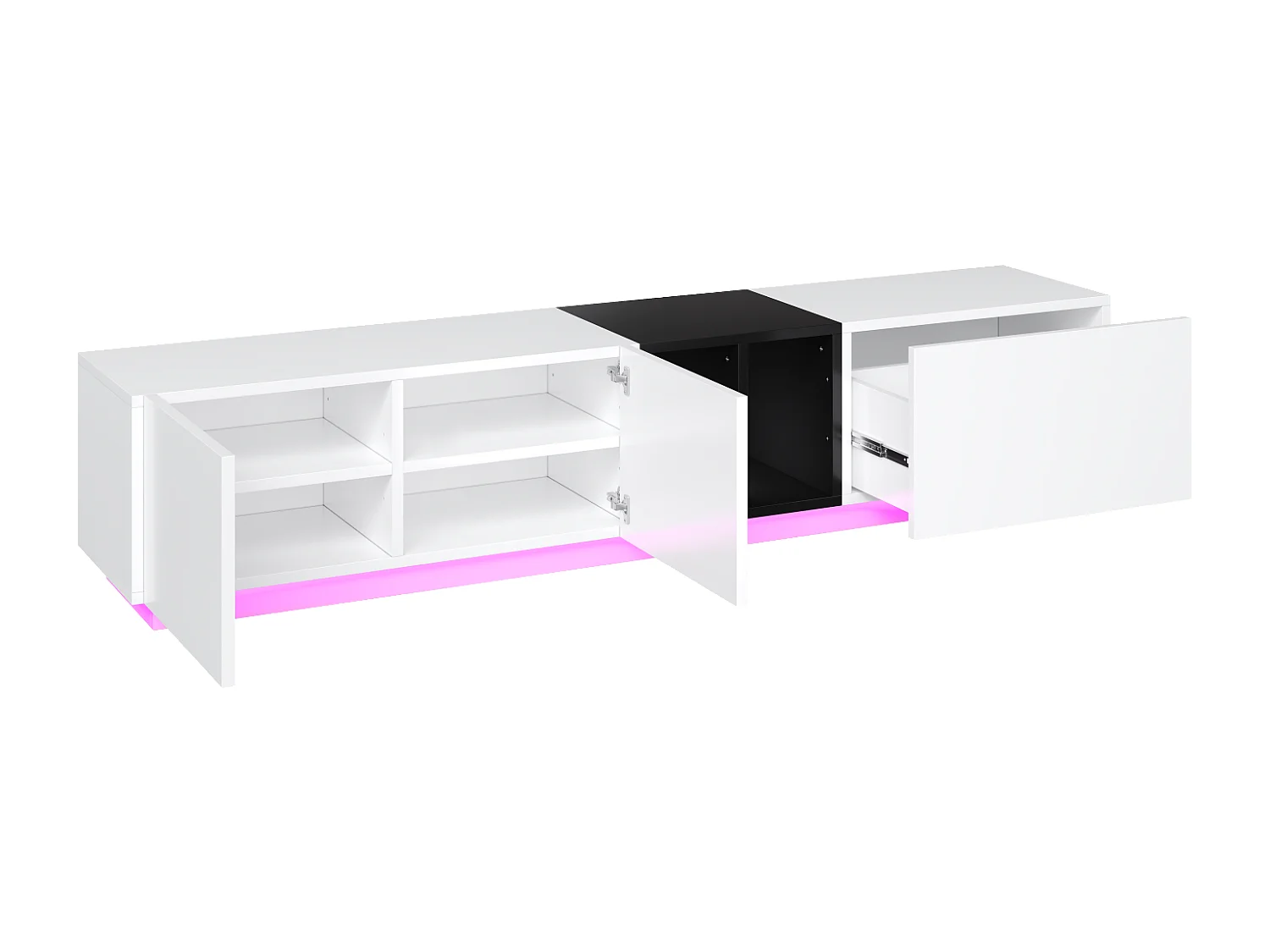 Meuble TV avec tiroirs et étagères ouvertes - éclairage LED - 190 x 35 x 40 cm