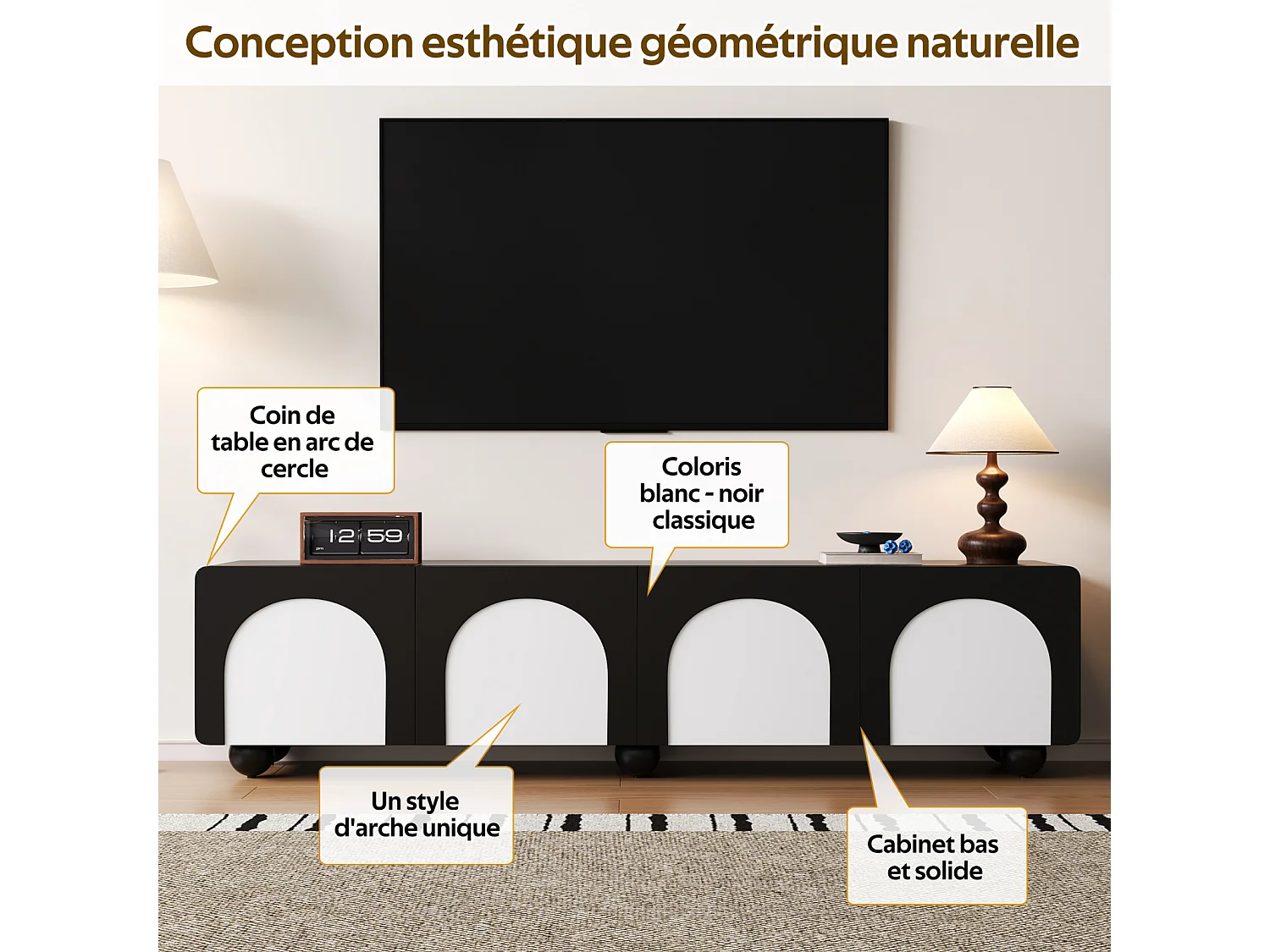 Meuble TV - avec deux tiroirs et deux portes - 180 x 38 x 45 cm