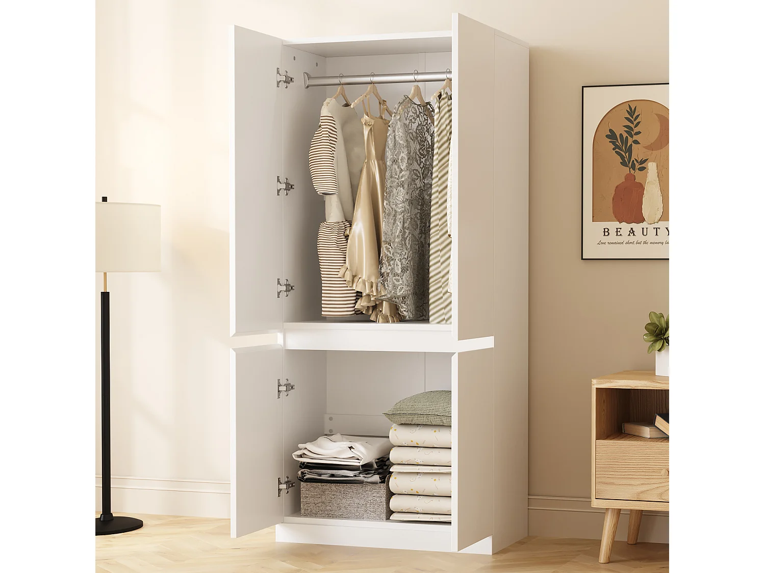 Armoire 70 × 40 × 170 cm- modèle à double porte avec grands compartiments de rangement - blanc