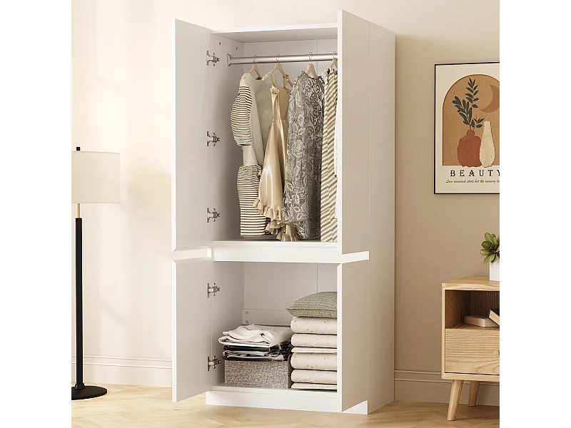 Armoire 70 × 40 × 170 cm- modèle à double porte avec grands compartiments de rangement - blanc