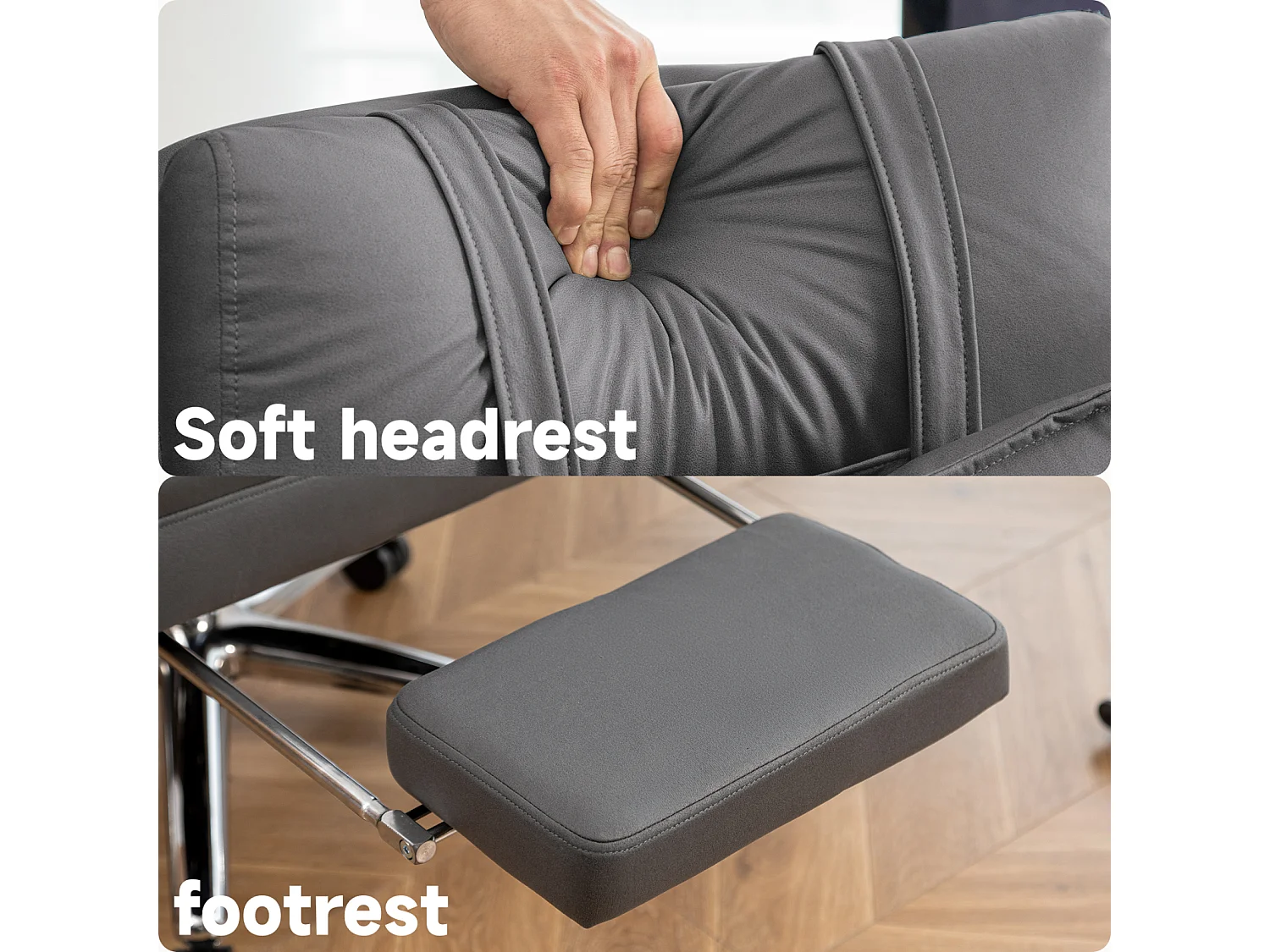 Fauteuil de bureau direction - avec soutien lombaire et appui-tête - inclinaison à 155° - gris
