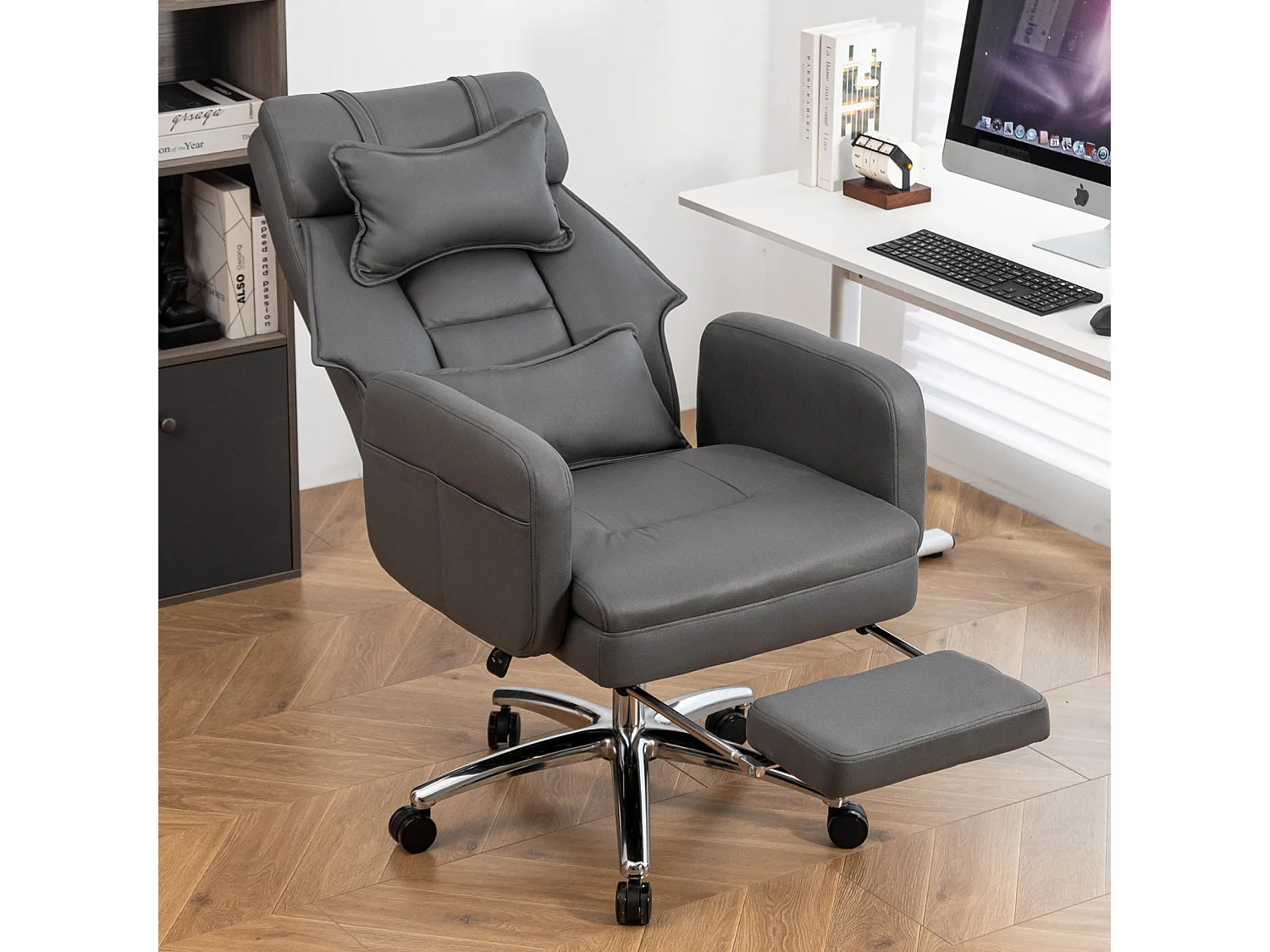 Fauteuil de bureau direction - avec soutien lombaire et appui-tête - inclinaison à 155° - gris