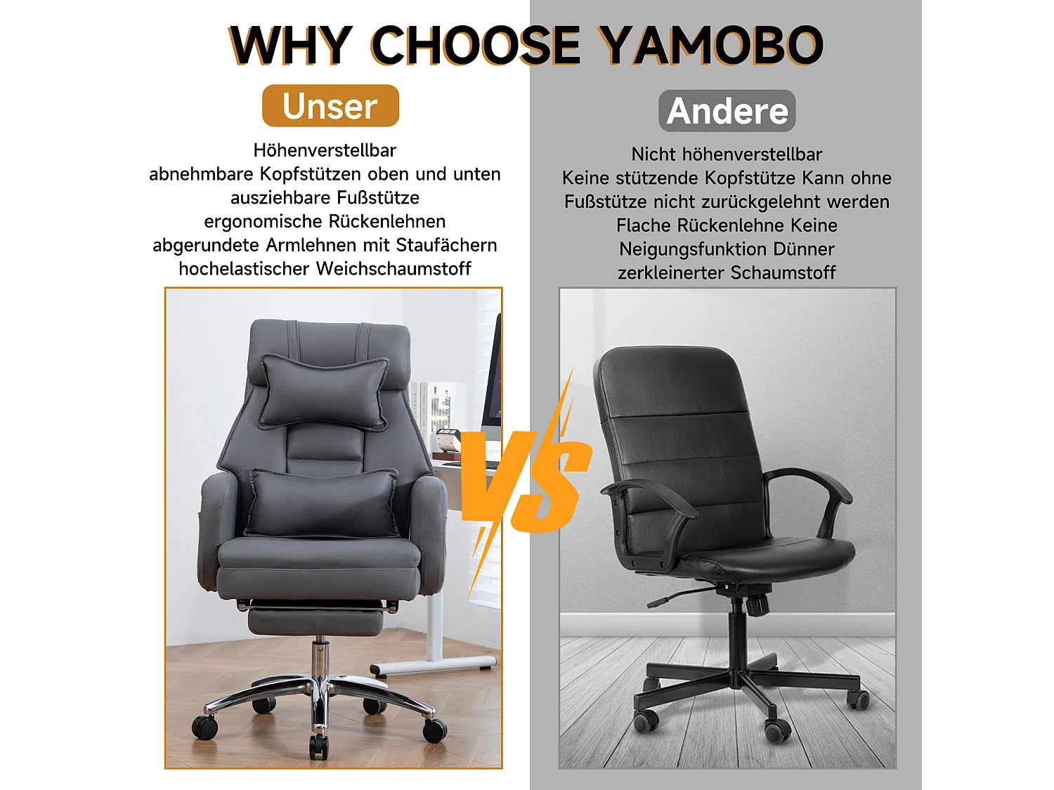 Directiestoel - met lendensteun en hoofdsteun - 155° kantelbaar - grijs
