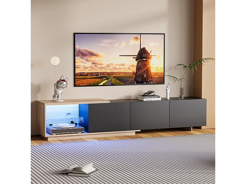 Meuble TV LED - avec 3 tiroirs - bois - noir - 240 × 38 × 44 cm