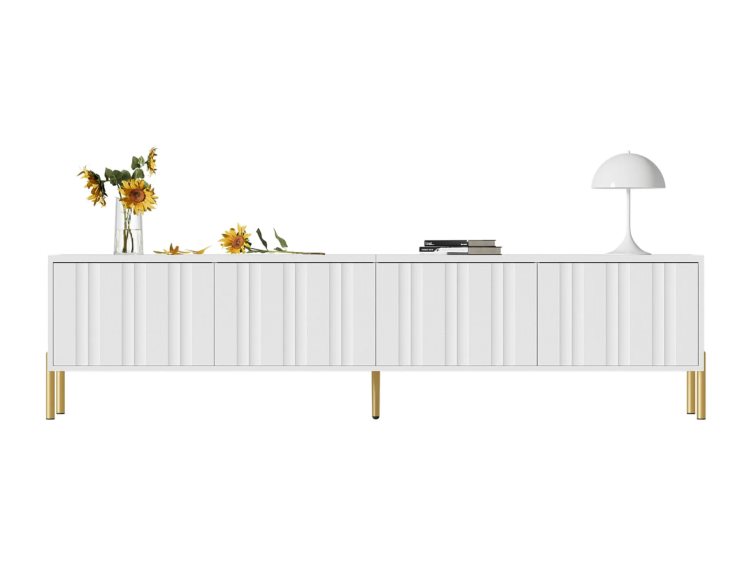 Meuble TV - 190 cm (L) x 38 cm (l) x 48 cm (H) - pieds de table dorés - blanc