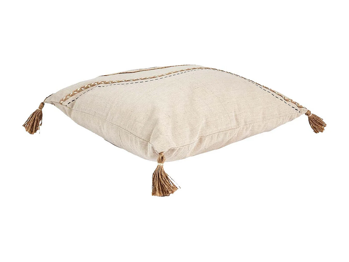 Coussin 40x40cm Beige Motifs Vagues Tressés avec Pompons - KAKOE