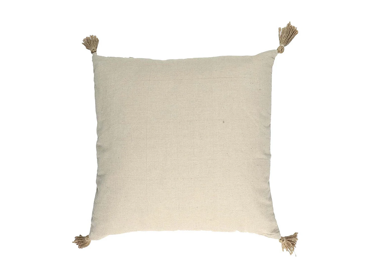 Coussin 40x40cm Beige Motifs Vagues Tressés avec Pompons - KAKOE