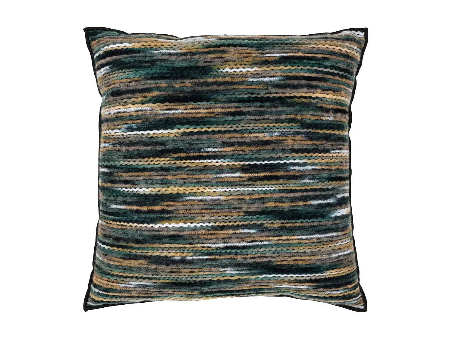 Coussin Déco Carré Recto Rayé Lainage multicolore et Verso Noir - AMYRA