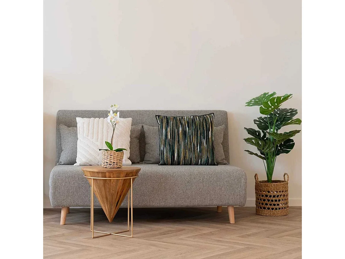 Coussin Déco Carré Recto Rayé Lainage multicolore et Verso Noir - AMYRA