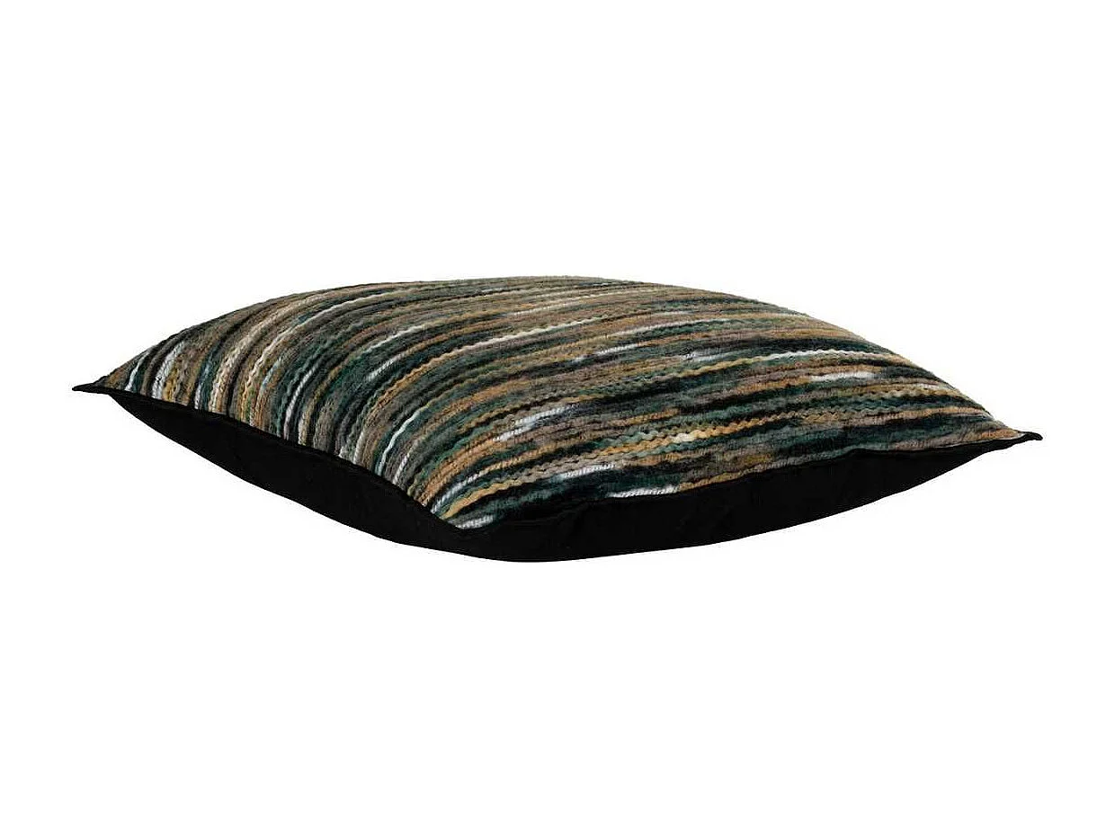Coussin Déco Carré Recto Rayé Lainage multicolore et Verso Noir - AMYRA