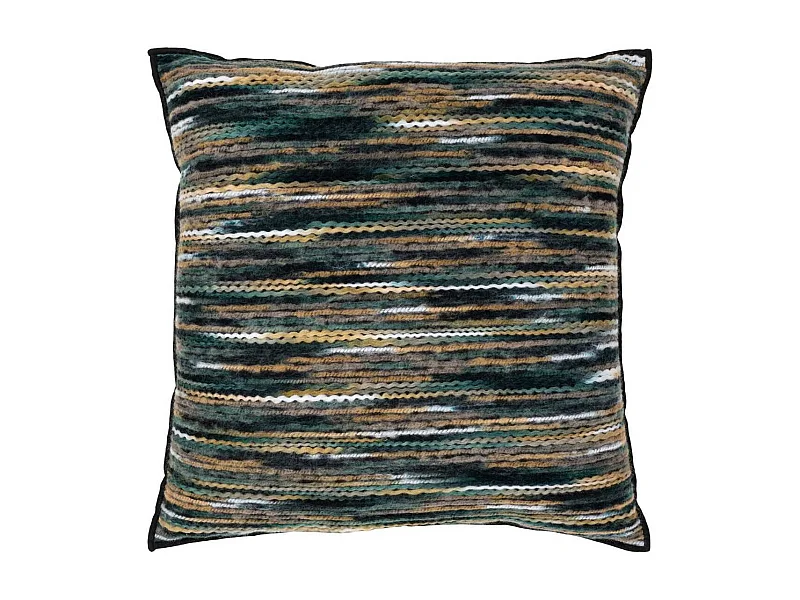 Coussin Déco Carré Recto Rayé Lainage multicolore et Verso Noir - AMYRA