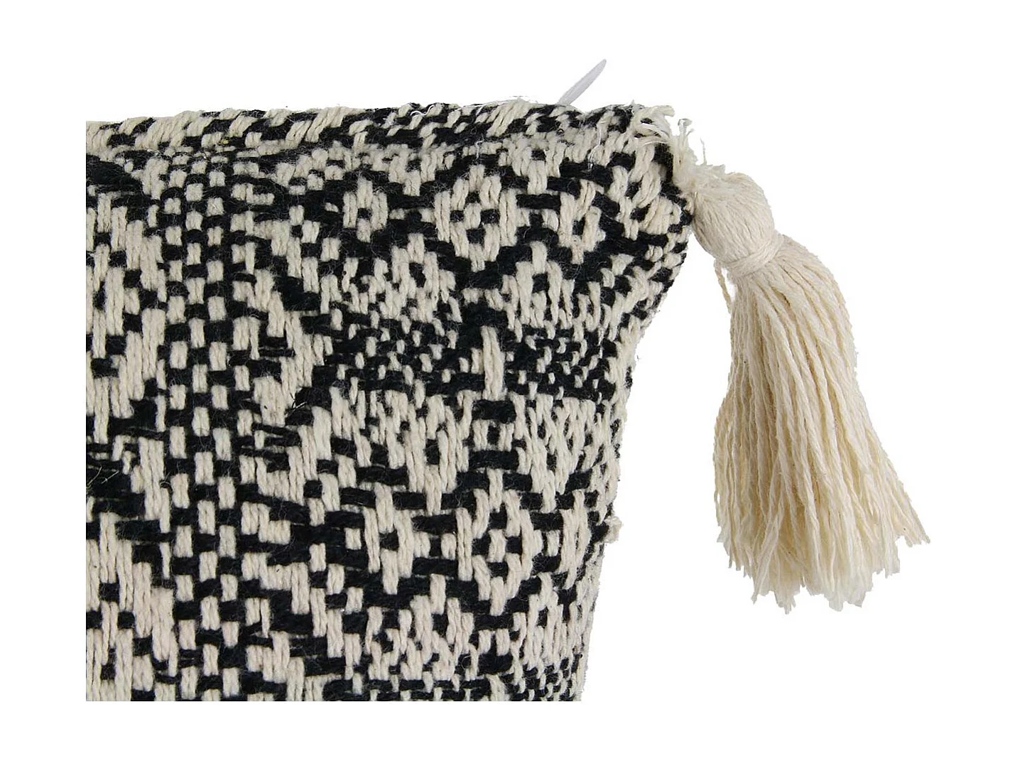 Coussin 40x40cm Style Ethnique Noir et Blanc Déhoussable avec Pompons - RAFY