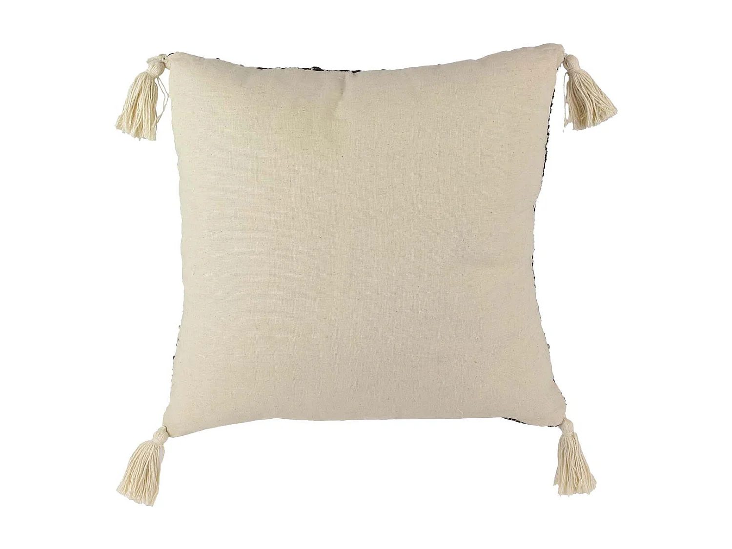 Coussin 40x40cm Style Ethnique Noir et Blanc Déhoussable avec Pompons - RAFY